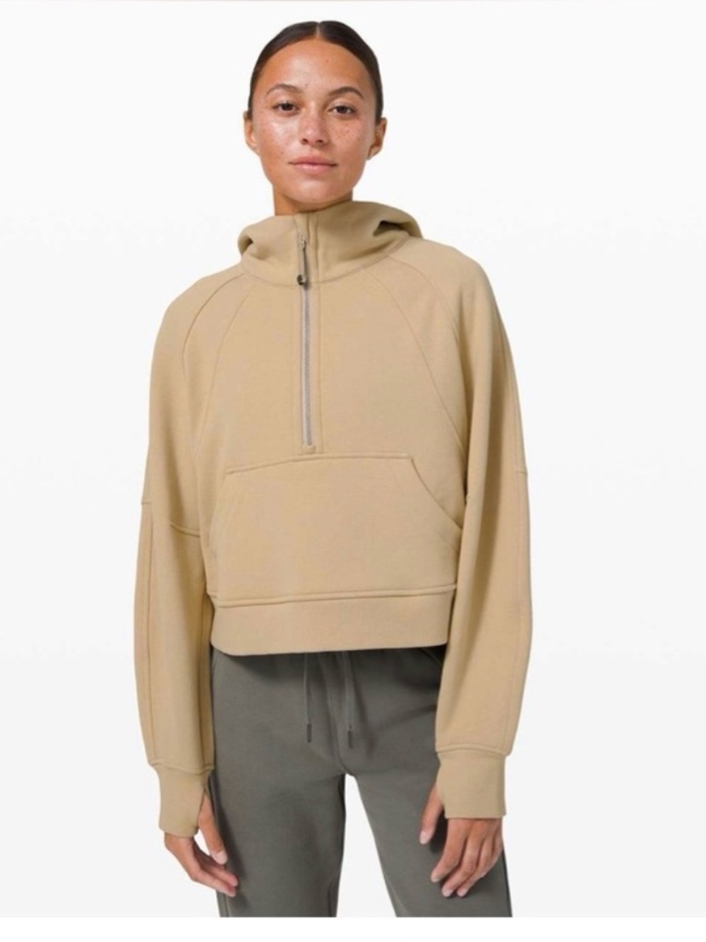 Lululemon Scuba Cropped Oversized Half-Zip Hoodie in Beige size XS/S